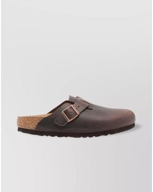 Birkenstock Leather Slippers With Asymmetric Toe And Buckle - Brown