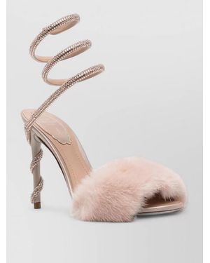 Rene Caovilla Pumps Heel Detail Fur Spiral Strap - Pink