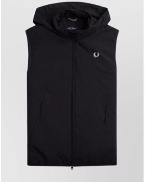 Fred Perry Logo Sleeveless Vests High Collar - Black