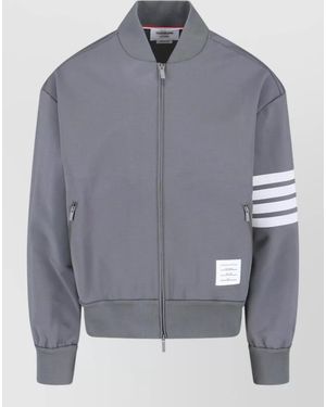 Thom Browne Jacket Ribbed Collar Cuffs Hem Stripe Detail - Grey