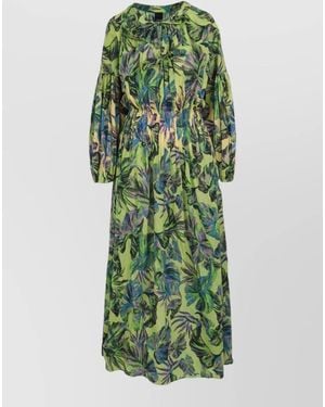 Pinko Maxi Dress Floral Print Elasticated Waist Tie - Green
