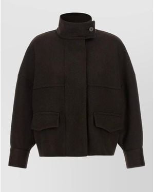 Alberto Biani Loro Piana Wool Bomber Jacket High Collar - Black