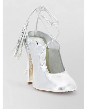 Dries Van Noten Leather Mules Block Heel Closed Toe Tassels - White