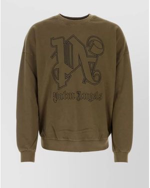 Palm Angels Ribbed Crew Neck Cotton Sweatshirt - Green