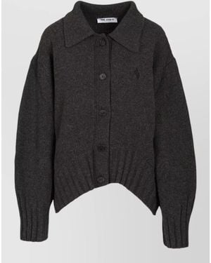 The Attico Collared Cardigan Nylon Blend Silk Knit - Black