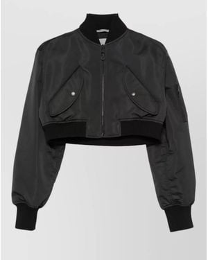 Balenciaga Cropped Casual Jacket Lightweight Pockets Ribbed Hem - Black