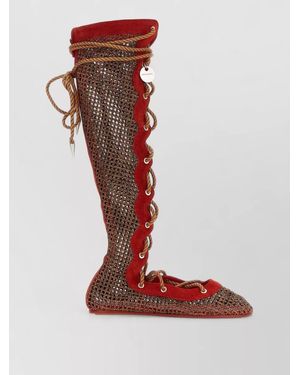 Kiko Kostadinov Reticella Boots Mesh Knee High Laced - Red