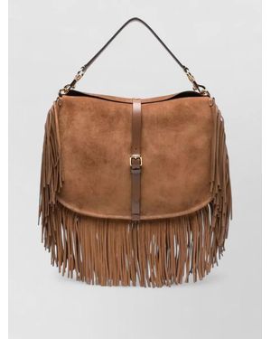 Etro Crossbody Pony Bag Fringes Xl Suede - Brown