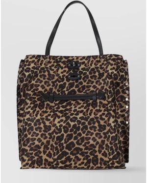 Zanellato Leopard Print Shoulder Bag With Front Zip - Brown