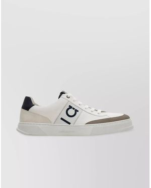 Ferragamo Leather And Suede Sneaker With Gancini Detail - Metallic