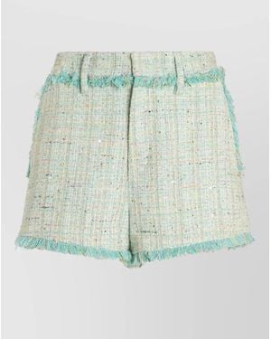 Genny Jacquard Tweed Shorts Pearl Detail Pockets Belt - Green