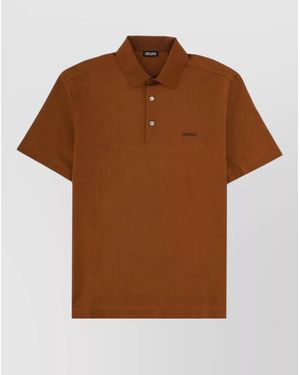 ZEGNA Short Sleeve Polo Collar Knit Top - Brown