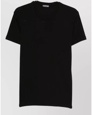 Tom Ford Cotton Perforated Ribbed Short-Sleeve Crew-Neck T-Shirt - Black