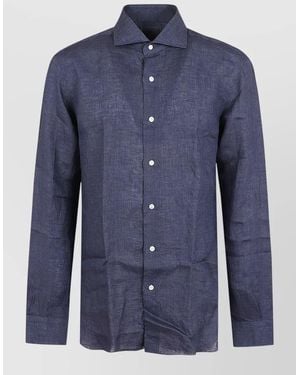 Barba Napoli Long Sleeve Shirt Button Cuff Neck - Blue