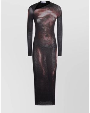 Jean Paul Gaultier Printed Asymmetric Long-Sleeve Maxi Dress - Black