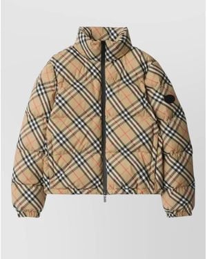 Burberry Check Ambleside High Collar Puffer Coat - Natural