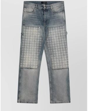 Amiri Paneled Straight Leg Jeans With Washed Finish - Blue