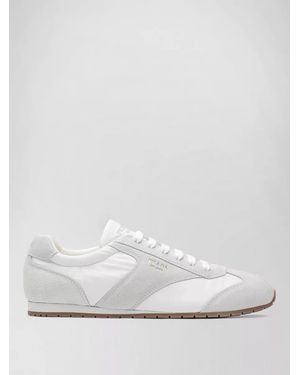Prada Trainers Rubber Sole Suede Panels Design - White