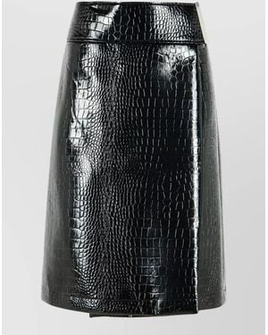 Sportmax Crocodile-Print Vinyl Midi A-Line Skirt - Black