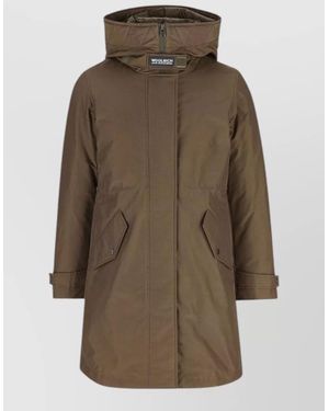 Woolrich Down Hooded Longline Puffer Jacket - Natural