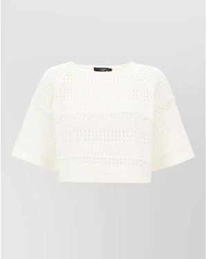 Weekend by Maxmara Crochet Cotton Cropped Top Round Neck - White