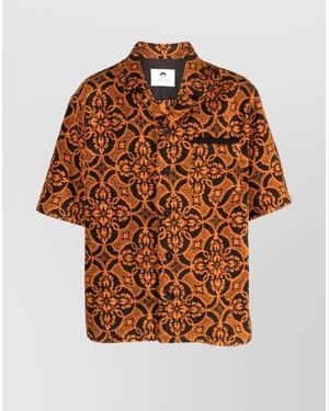 Marine Serre Cotton Shirt With Geometric Print And Camp Collar - Brown
