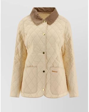 Barbour Quilted Jacket With Contrast Collar And Front Pockets - Natural