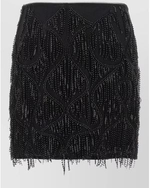 ROTATE BIRGER CHRISTENSEN Beaded Fringe High Waist Mini Skirt - Black