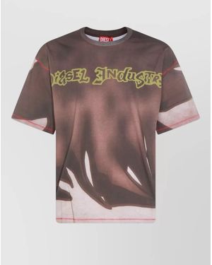 DIESEL Printed Cotton Crew Neck T-Shirt - Grey