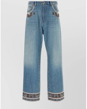 Valentino Garavani Wide Leg Denim Pants Five Pocket Design - Blue