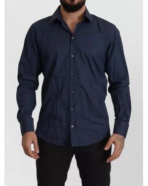 Dolce & Gabbana Martini Cotton Slim Fit Dress Shirt - Blue