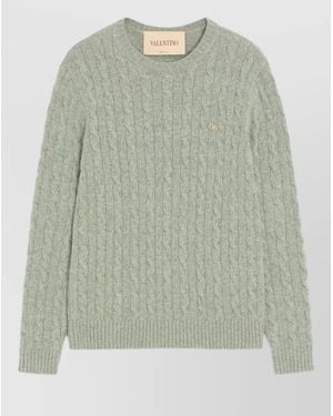 Valentino Garavani Short Sleeve Silk Blend Cable Knit Jumper - Green
