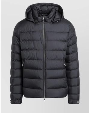 Moncler Hooded Quilted Jacket Side Pockets - Black