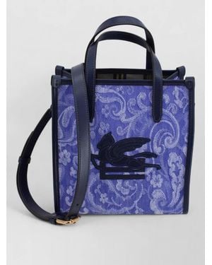 Etro Small Paisley Denim Tote Shoulder Bag - Blue