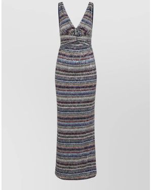 Missoni Metallic Zigzag Knit Sleeveless V-Neck Maxi Dress - White