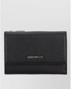 Coccinelle Pebbled Leather Foldable Wallet Rear Pocket - Black