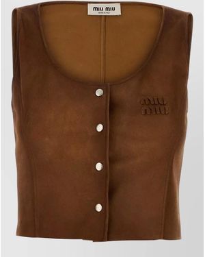Miu Miu Lamb Leather Fitted Jacket - Brown