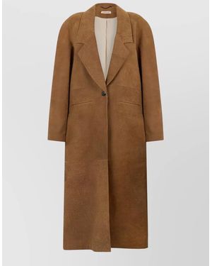 The Mannei Calf Length Leather Coat Loose Silhouette - Brown