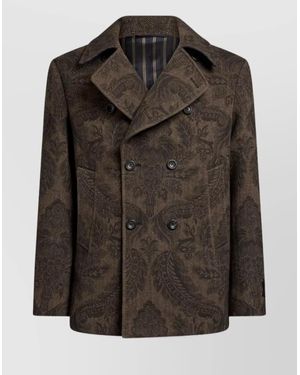 Etro Double-Breasted Herringbone Paisley Coat - Brown