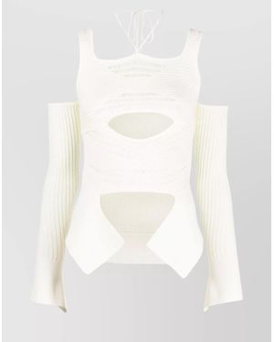 ANDREADAMO Ribbed Knit Top Asymmetric Hem - White