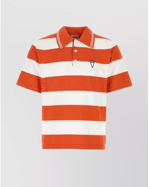 KENZO Cotton Oversized Striped Short-Sleeve Polo Shirt - Red