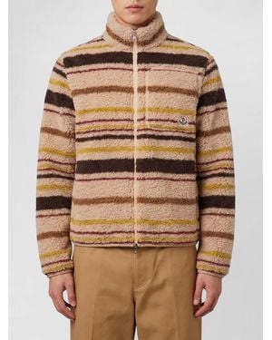 Moncler Zip Cardigan Raised Collar Teddy Effect - Brown