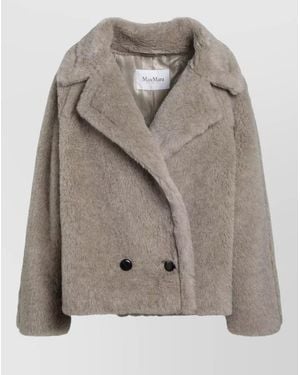 Max Mara Cropped Faux Fur Double Breasted Jacket - Grey