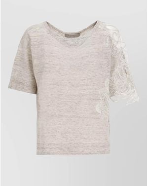 D.exterior Jumper Lace Sleeve Detail Linen Cotton - White
