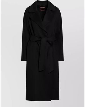 Max Mara Long Jacket Belted Waist Notched Lapels - Black