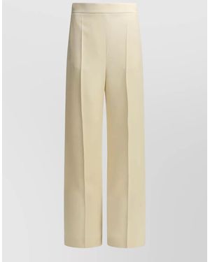 Valentino Silk Tailored Trousers Wide Leg Pleated - Natural
