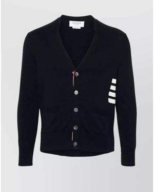 Thom Browne Cotton Fine-Knit Relaxed-Fit V-Neck Cardigan - Blue
