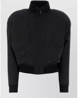 Gucci Silk Bomber Jacket High Collar Ribbed Finish - Black