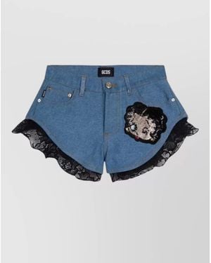 Gcds Betty Boop Stonewashed Denim Lace Shorts - Blue