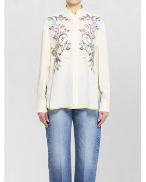 Valentino Garavani Embroidered Linen Long-Sleeve Shirt - Blue